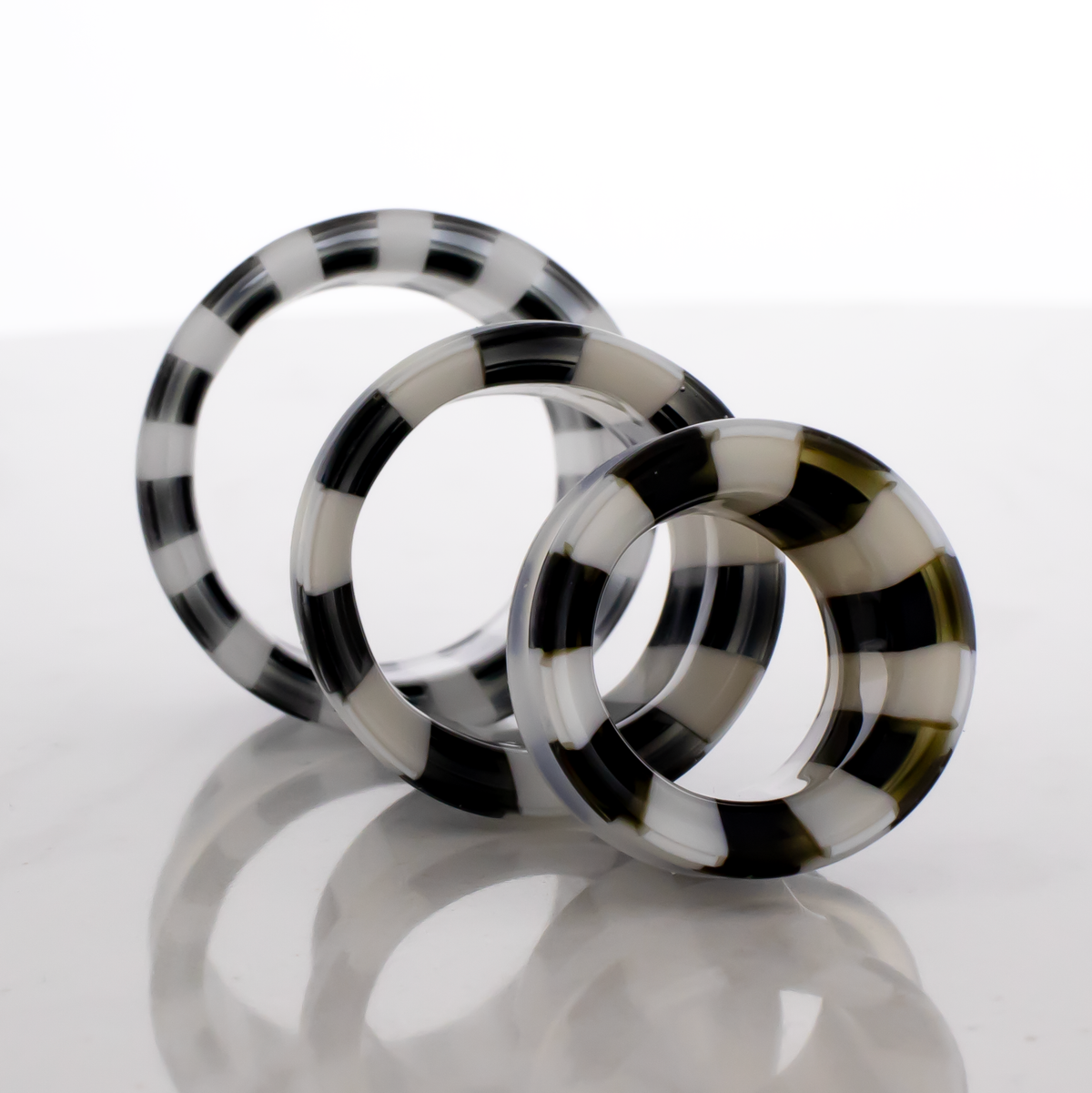 Pair Black and White Stripe Single Flare Tunnels | Body Jewelry | Wiccan Center