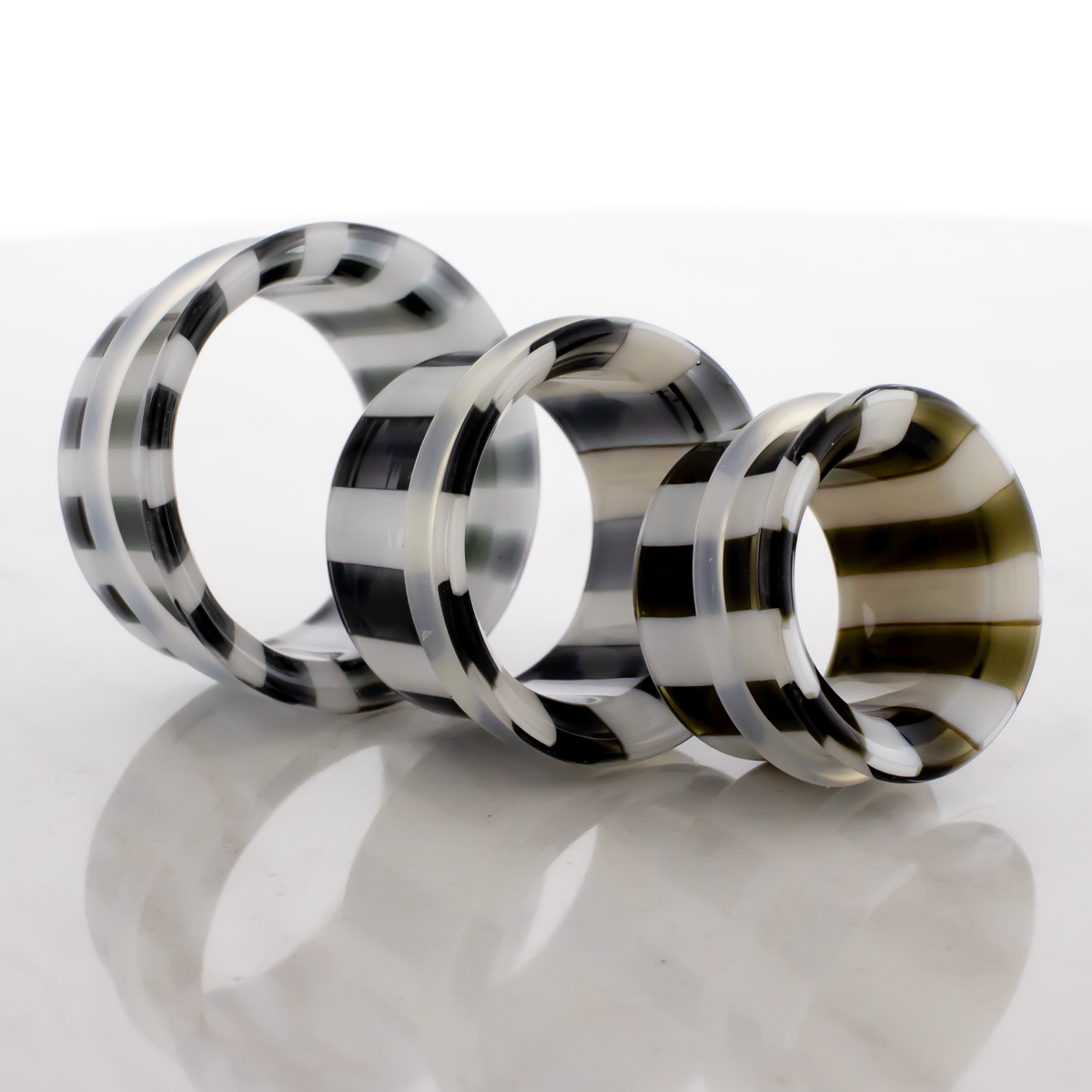 Pair Black and White Stripe Single Flare Tunnels | Body Jewelry | Wiccan Center