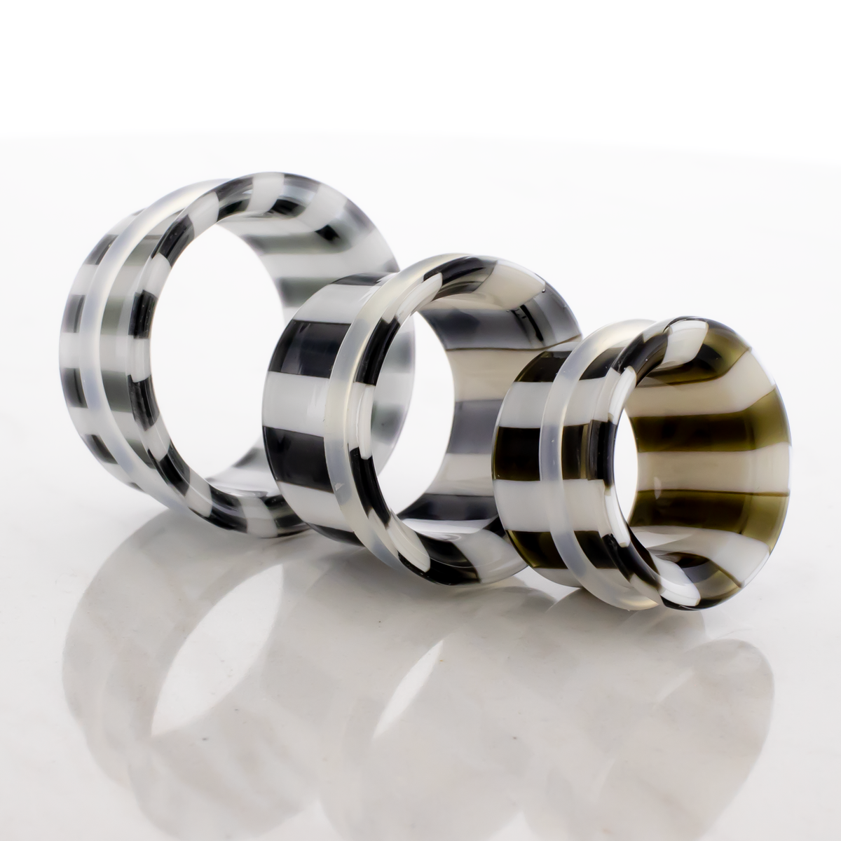 Pair Black and White Stripe Single Flare Tunnels | Body Jewelry | Wiccan Center