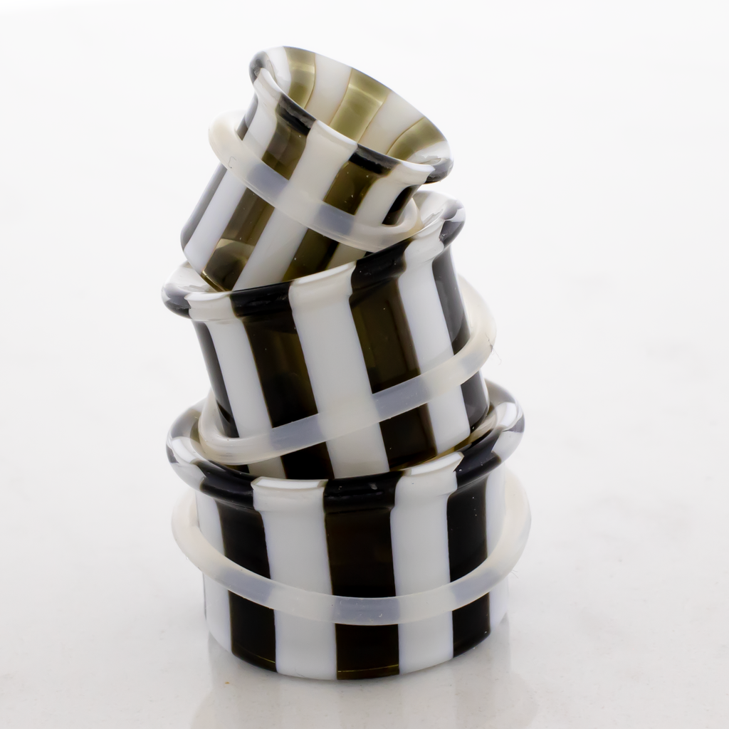 Pair Black and White Stripe Single Flare Tunnels | Body Jewelry | Wiccan Center