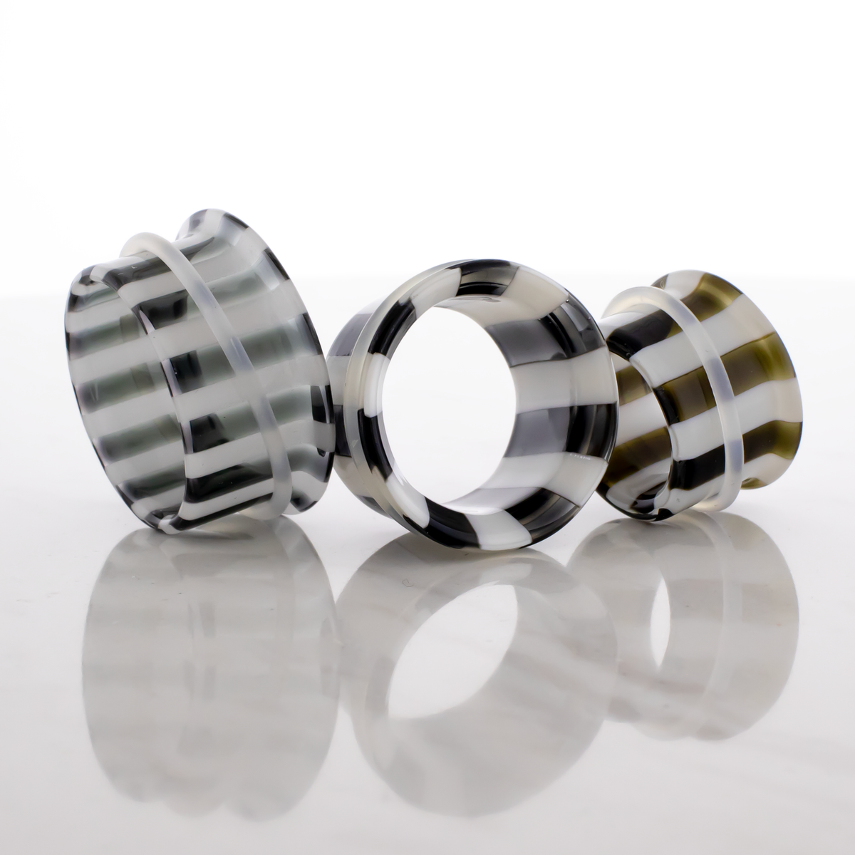 Pair Black and White Stripe Single Flare Tunnels | Body Jewelry | Wiccan Center
