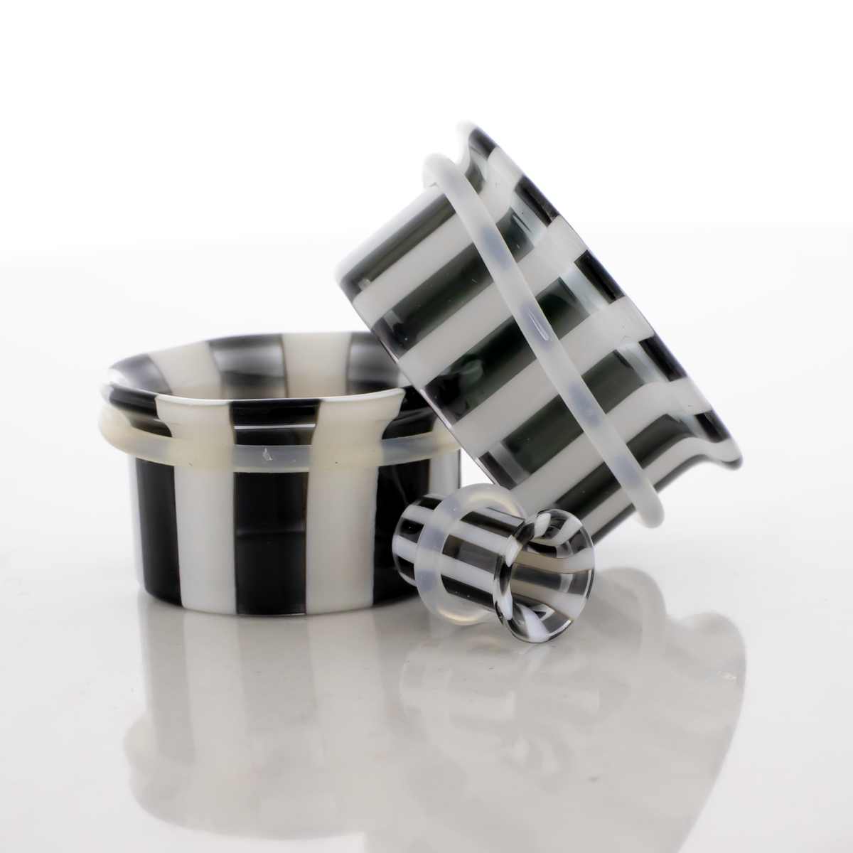Pair Black and White Stripe Single Flare Tunnels | Body Jewelry | Wiccan Center