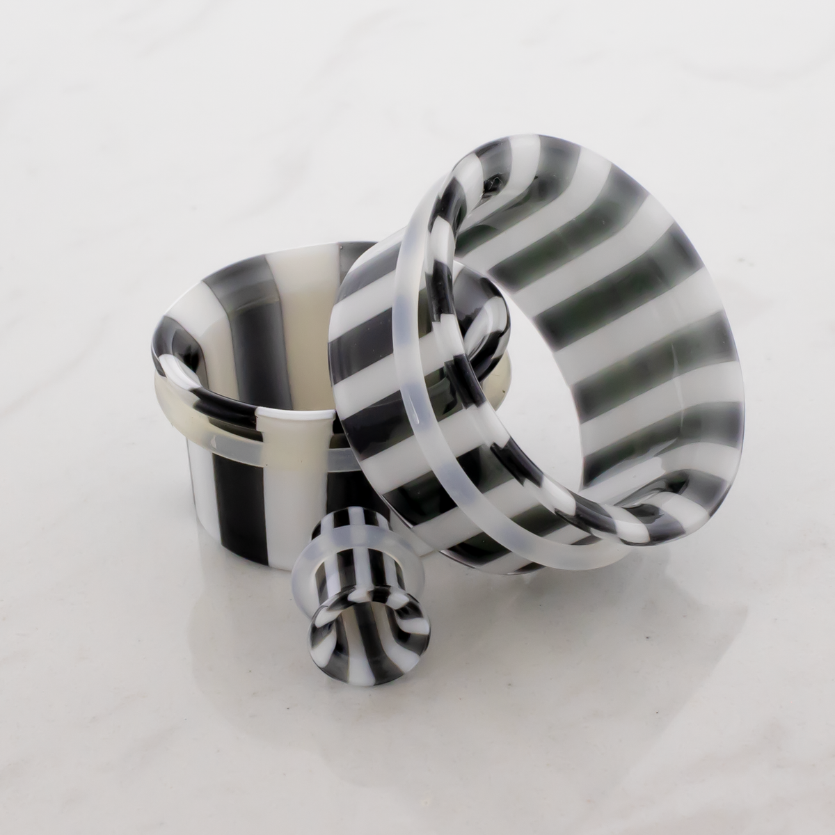 Pair Black and White Stripe Single Flare Tunnels | Body Jewelry | Wiccan Center