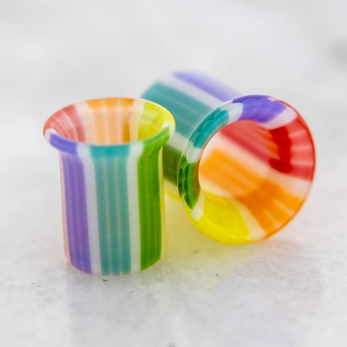 Pair Rainbow Borosilicate Glass Single Flare Tunnel | | Wiccan Center