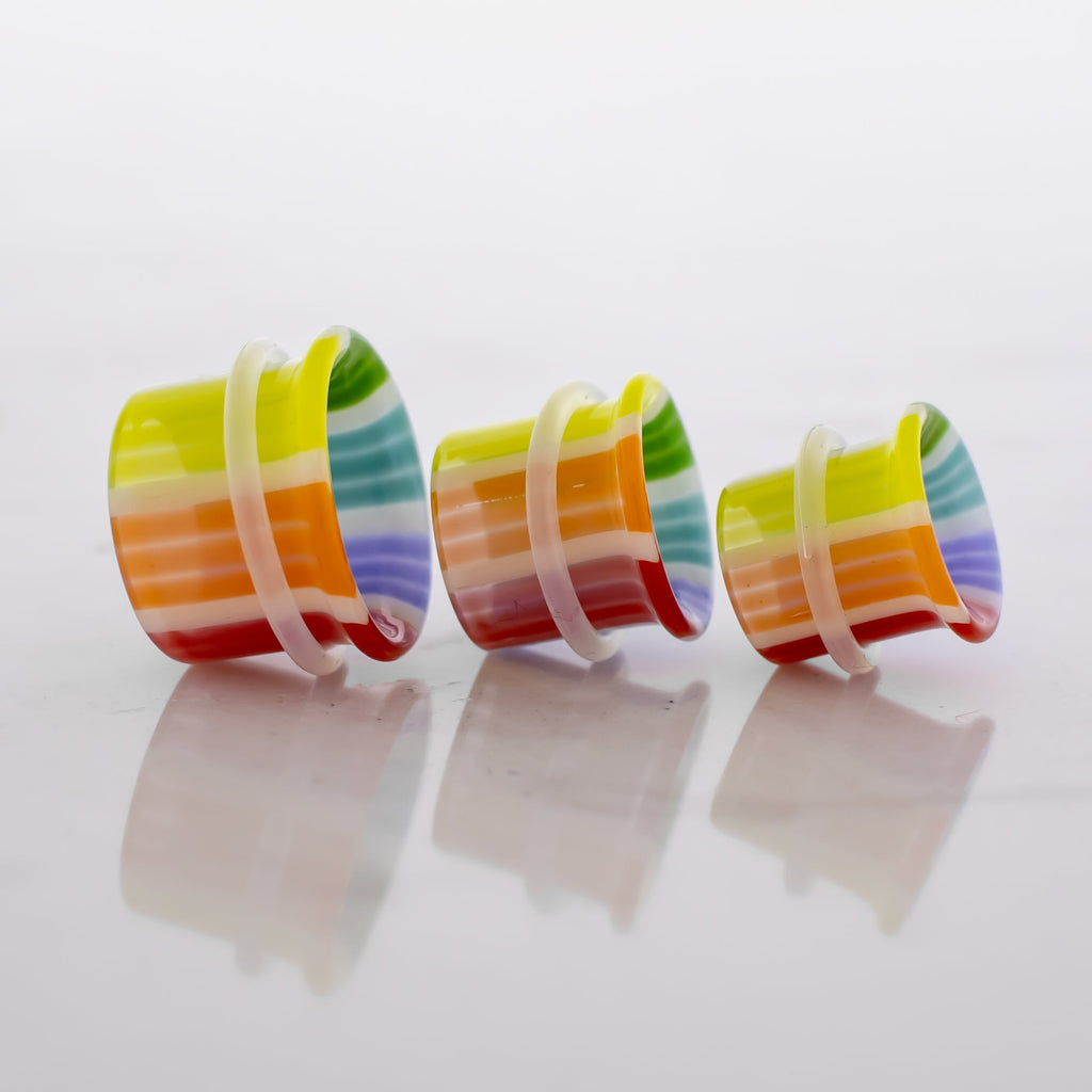 Pair Rainbow Borosilicate Glass Single Flare Tunnel | | Wiccan Center