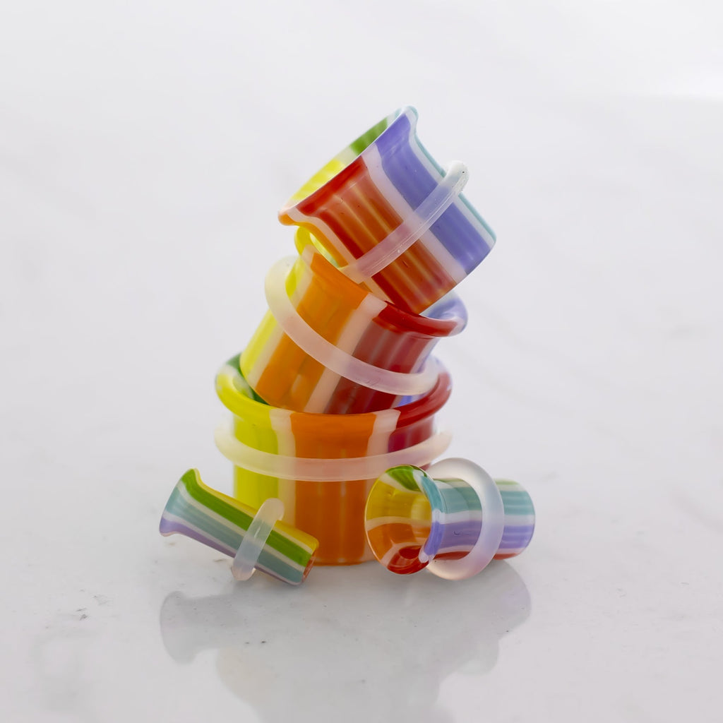 Pair Rainbow Borosilicate Glass Single Flare Tunnel | | Wiccan Center