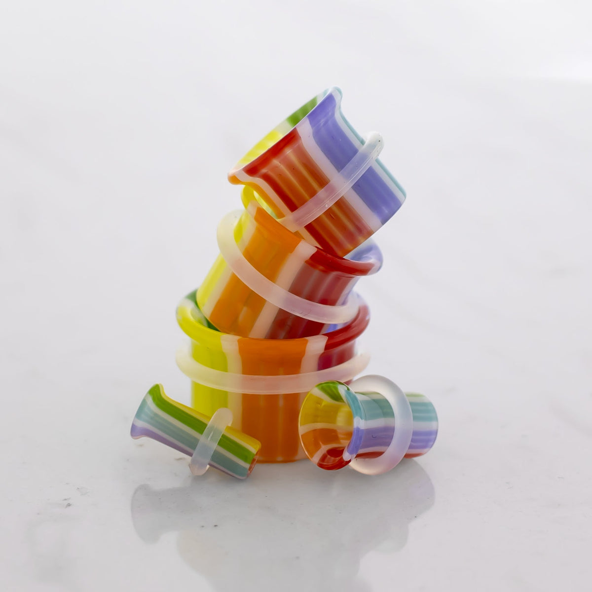 Pair Rainbow Borosilicate Glass Single Flare Tunnel | | Wiccan Center