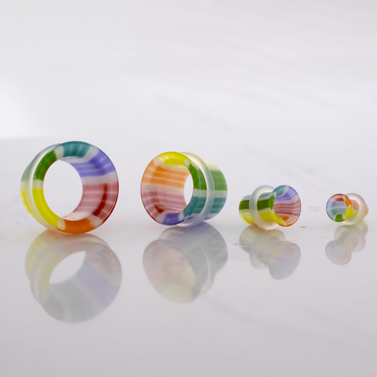 Pair Rainbow Borosilicate Glass Single Flare Tunnel | | Wiccan Center