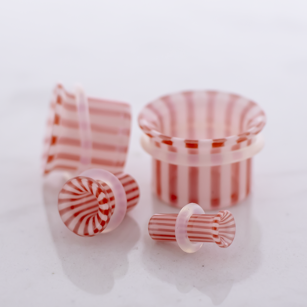 Pair Single Flare Borosilicate Glass Peppermint Tunnel | Body Jewelry | Wiccan Center