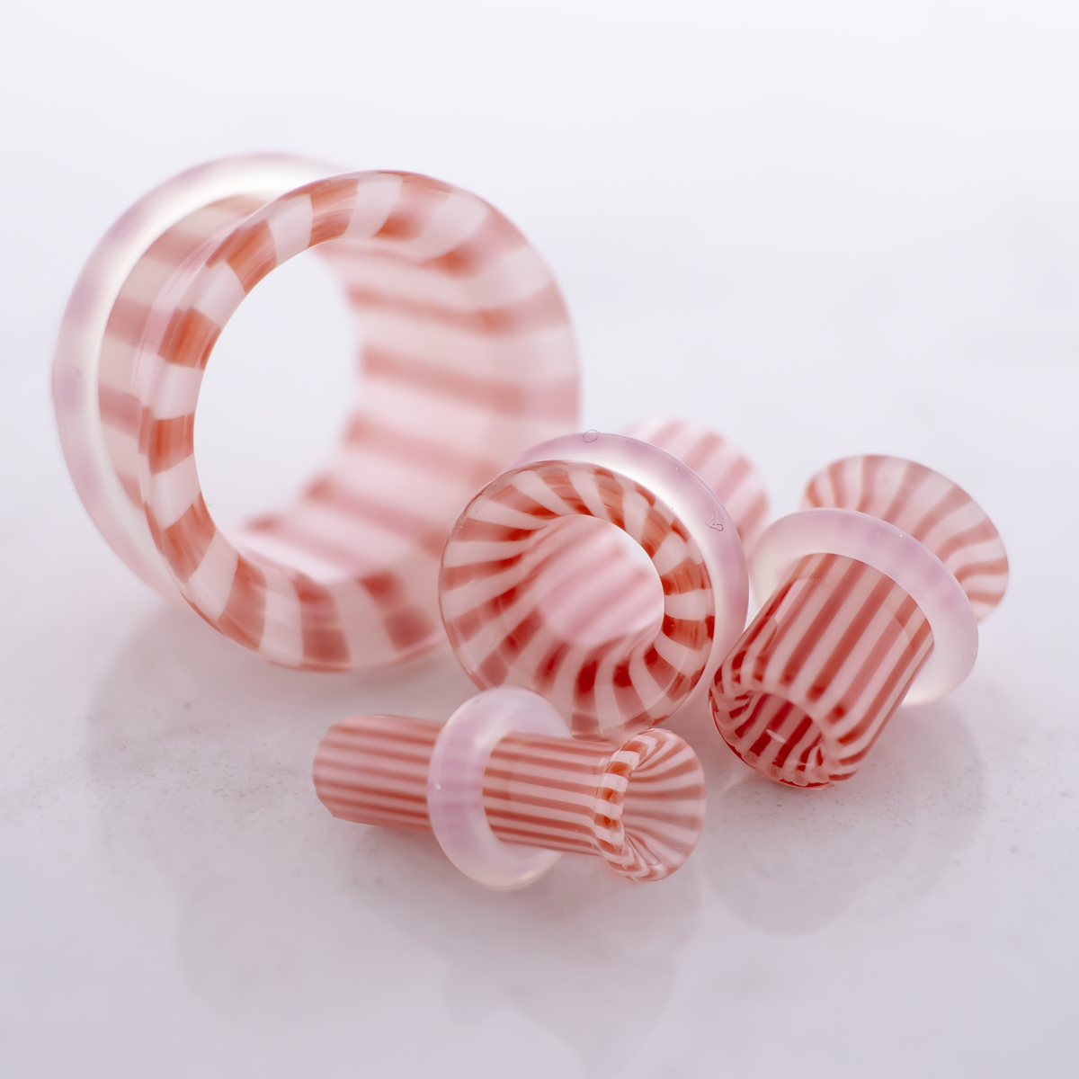 Pair Single Flare Borosilicate Glass Peppermint Tunnel | Body Jewelry | Wiccan Center