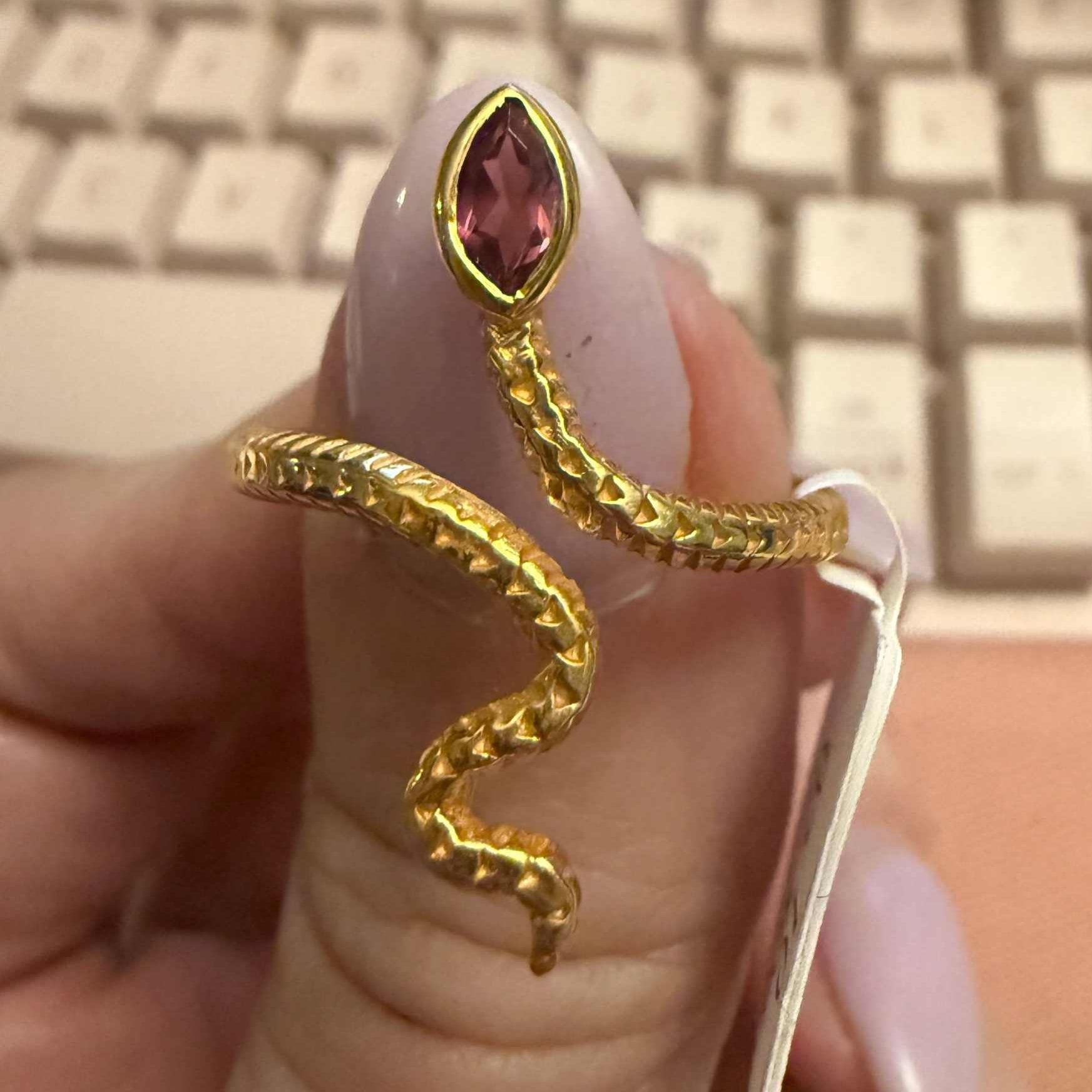 Gemstone Snake Ring - Sterling Silver or Gold Vermeil | Rings | Wiccan Center