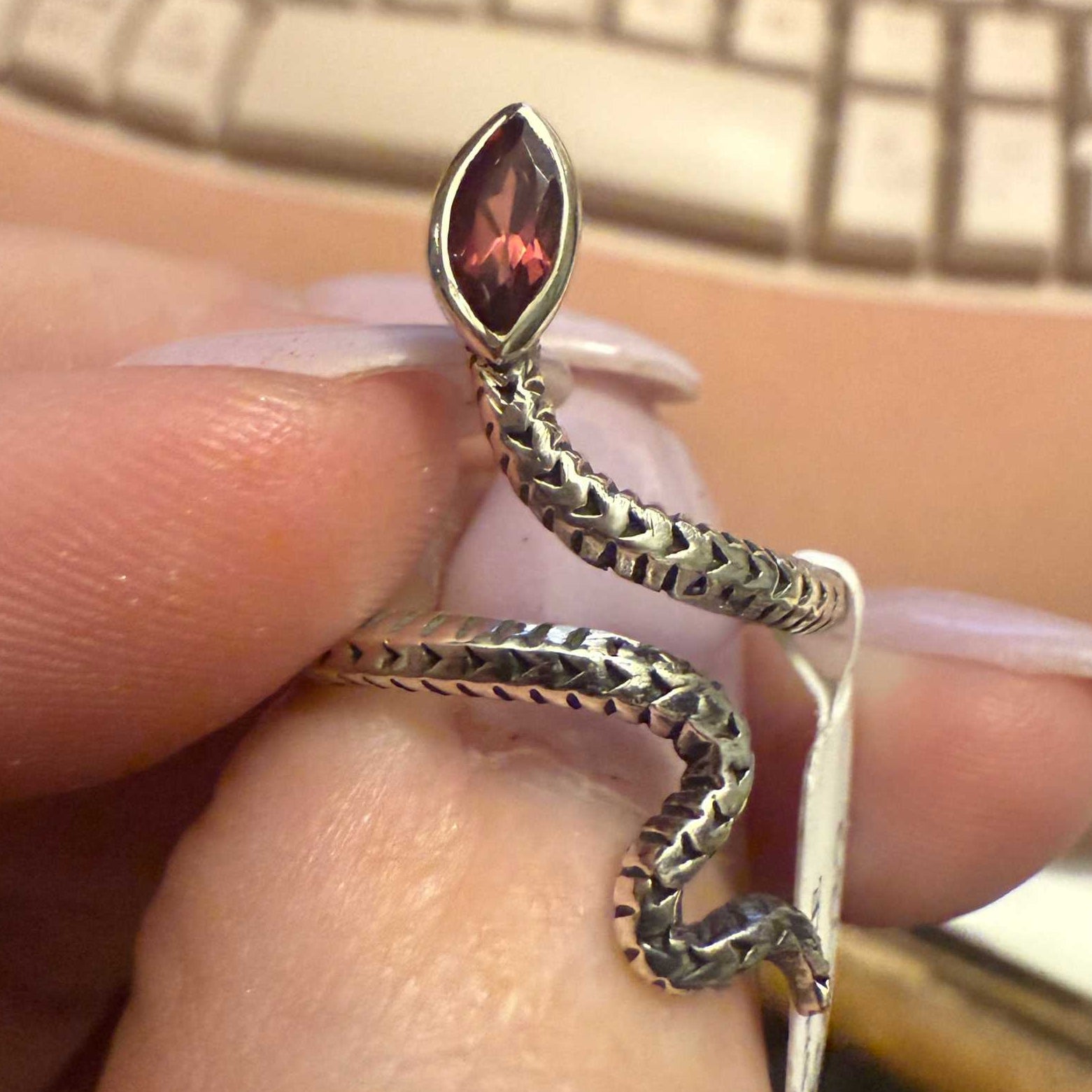 Gemstone Snake Ring - Sterling Silver or Gold Vermeil | Rings | Wiccan Center