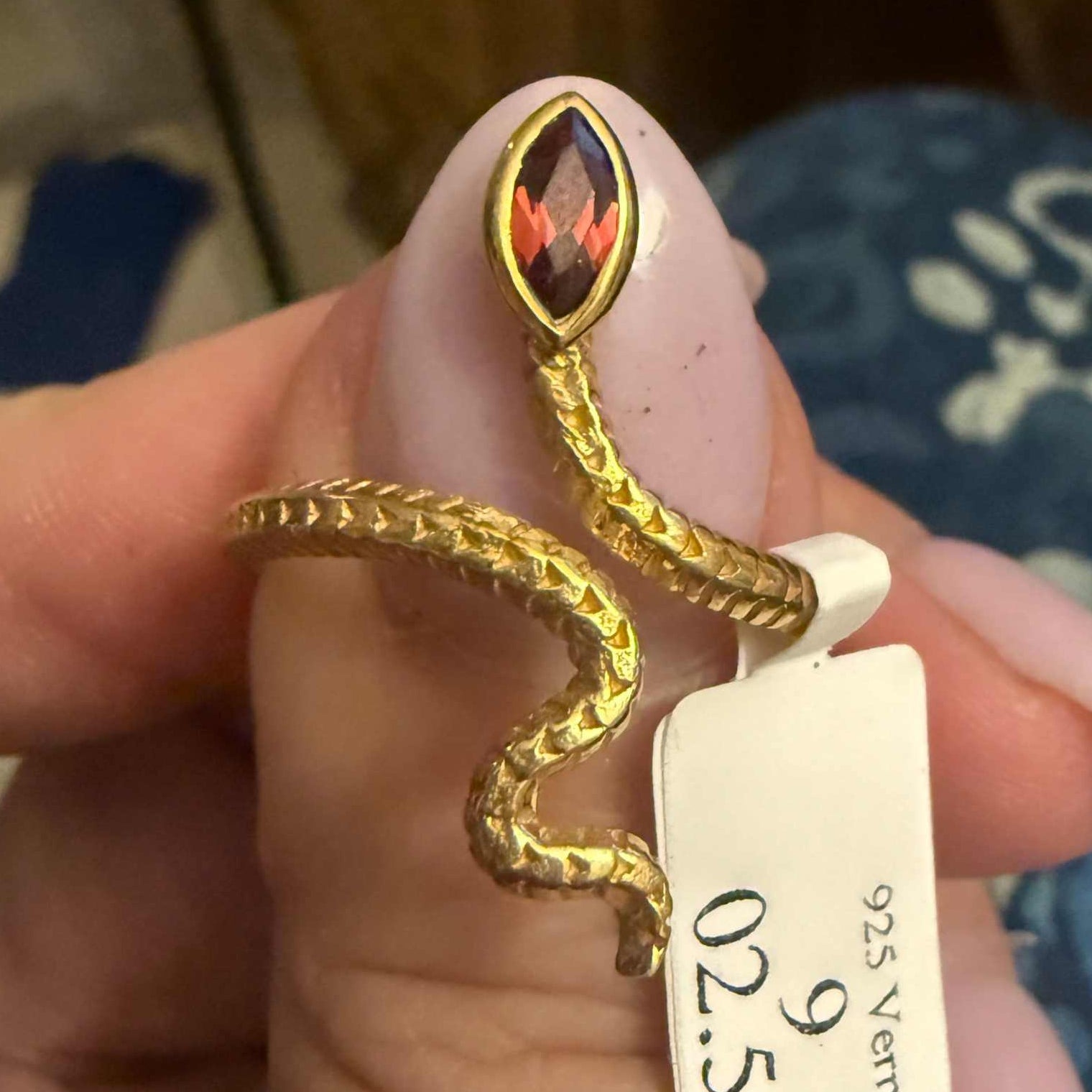 Gemstone Snake Ring - Sterling Silver or Gold Vermeil | Rings | Wiccan Center
