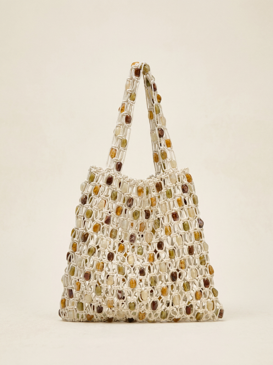 Artisanal Handwoven Gem Bead Crochet Tote Bag | Bag-Tote Bags | Wiccan Center