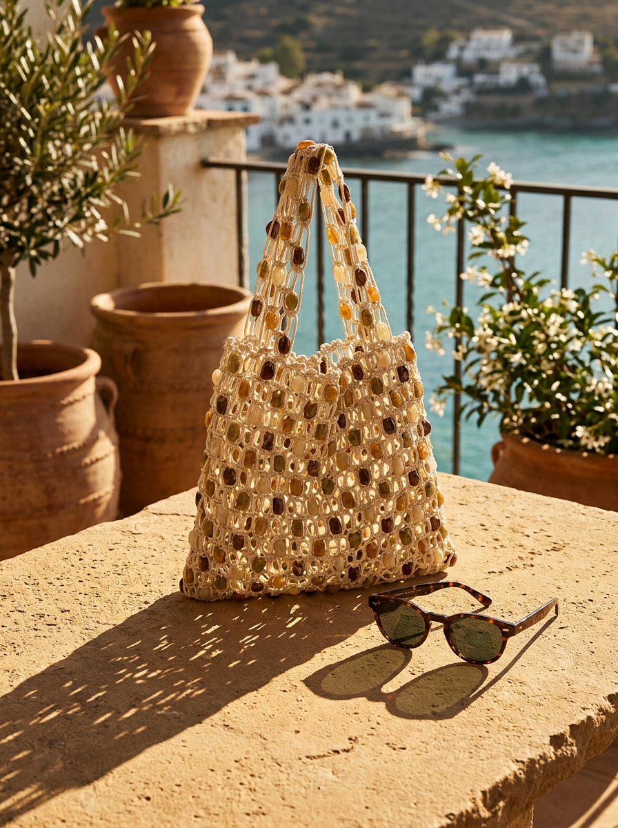 Artisanal Handwoven Gem Bead Crochet Tote Bag | Bag-Tote Bags | Wiccan Center