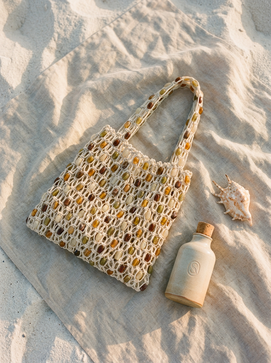 Artisanal Handwoven Gem Bead Crochet Tote Bag | Bag-Tote Bags | Wiccan Center