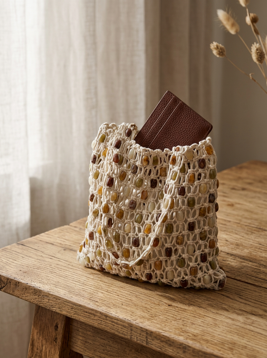 Artisanal Handwoven Gem Bead Crochet Tote Bag | Bag-Tote Bags | Wiccan Center