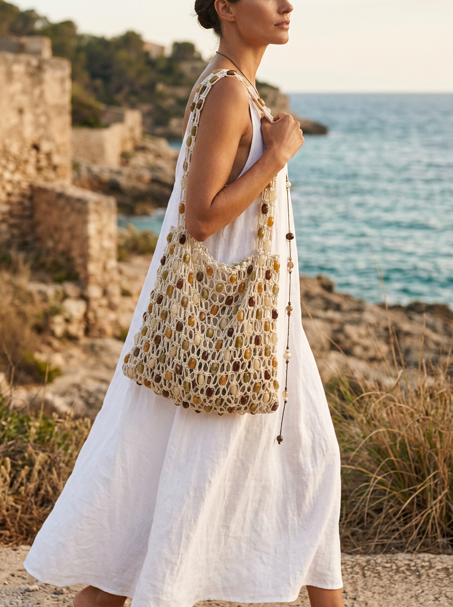 Artisanal Handwoven Gem Bead Crochet Tote Bag | Bag-Tote Bags | Wiccan Center