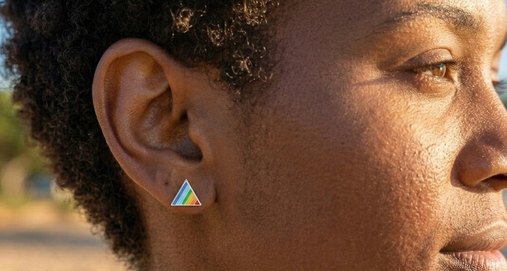 Petite LGBTQ+ Pride Rainbow Stud Earrings – For Every Identity | 1/4” Enamel Alloy Earrings | Heart or Triangle Styles | | Wiccan Center