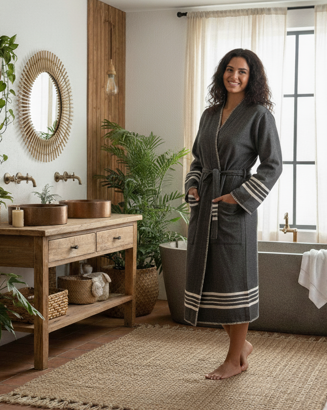 Organic Turkish Cotton Kimono Bathrobe – Lightweight Spa & Home Robe | Turkish Towel | Wiccan Center