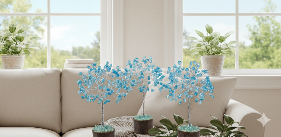 Blue Topaz Gemstone Tree with Wood Base - 100 Gemstone Chips | | Wiccan Center
