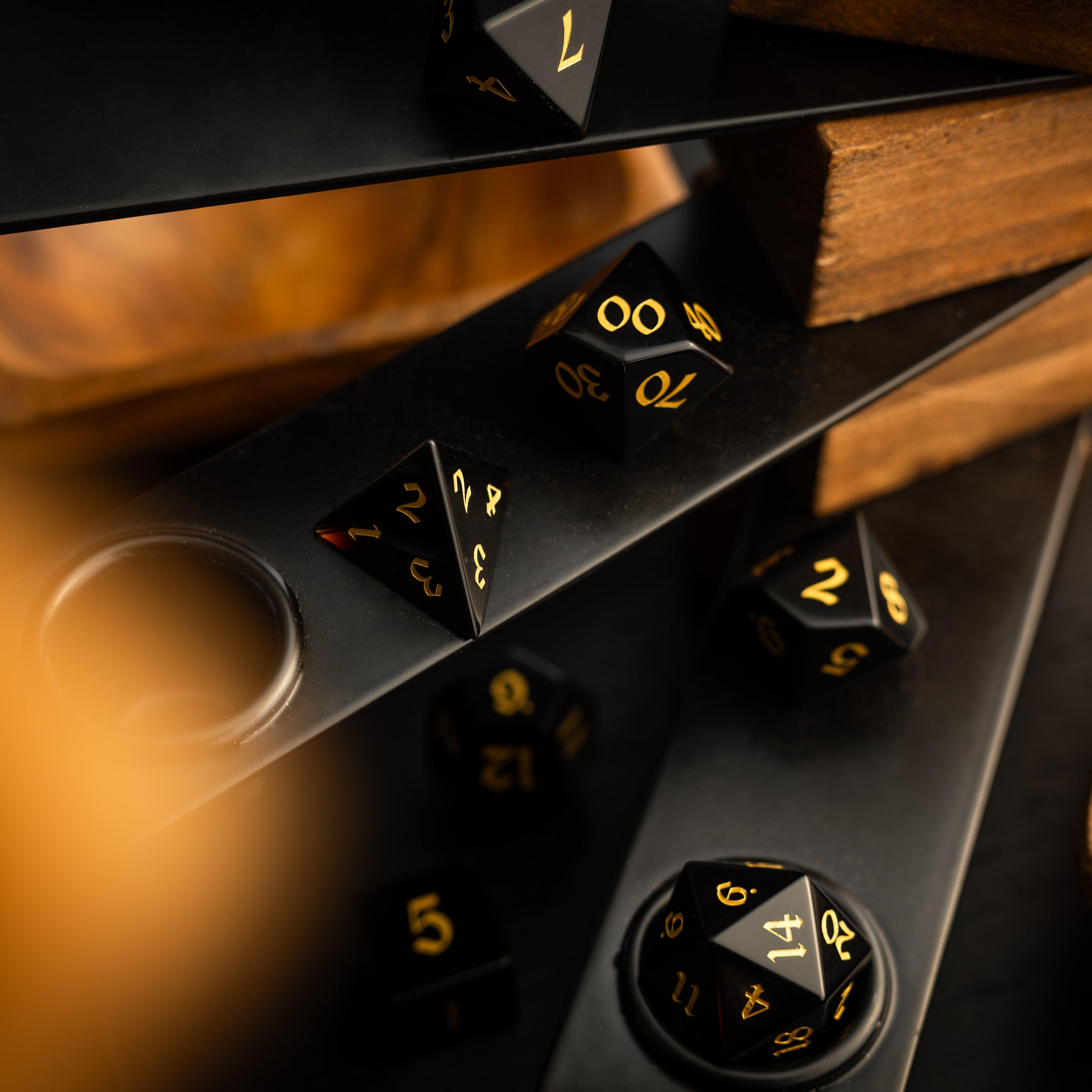 Gemstone Black Night Obsidian Hand Carved DND Dice Set | Gemstone Dice | Wiccan Center