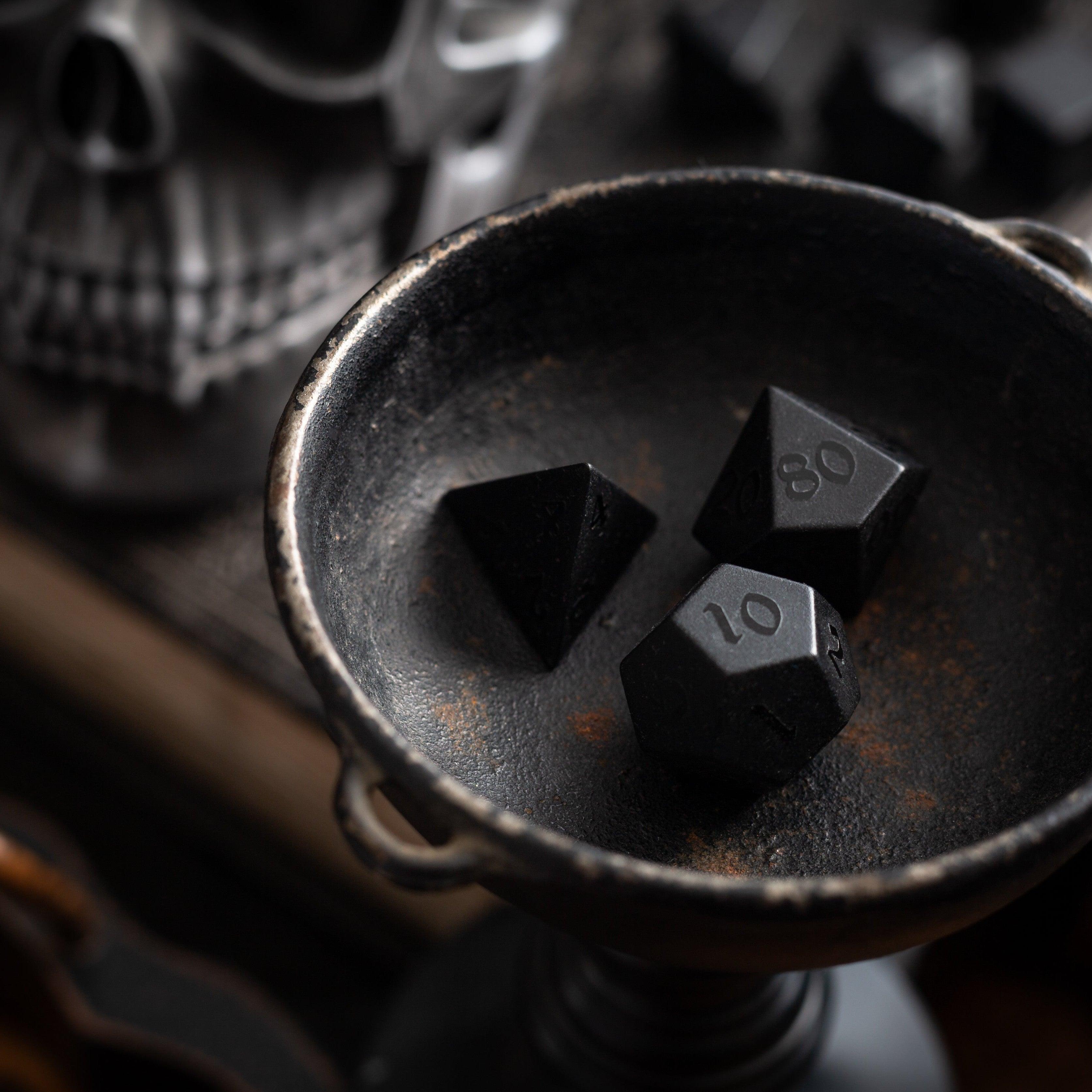 Gemstone Black Night Raised Obsidian Hand Carved DND Dice Set | Gemstone Dice | Wiccan Center