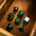 Gemstone Dark Green Cats Eye Stone Hand Carved DND Dice Set | Gemstone Dice | Wiccan Center