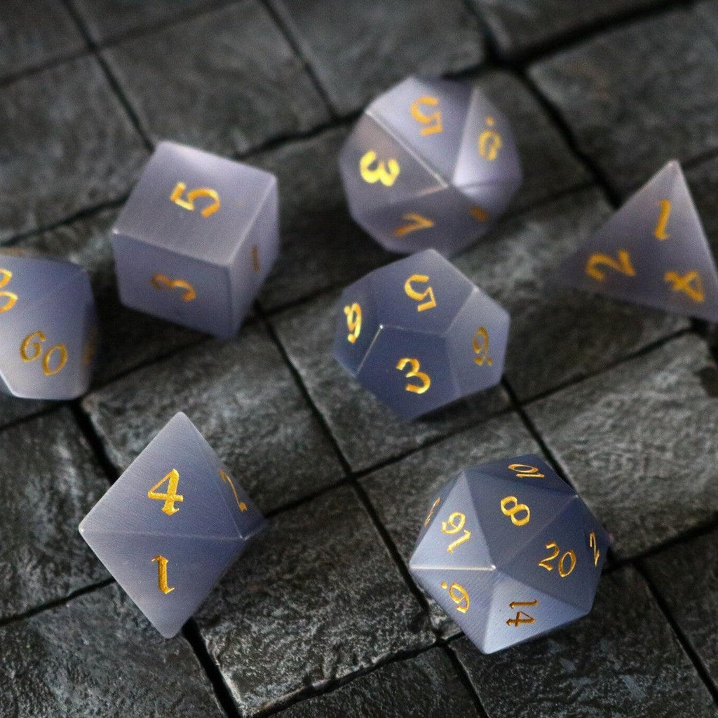 Gemstone Gray Cats Eye Stone DND Dice Set | Gemstone Dice | Wiccan Center