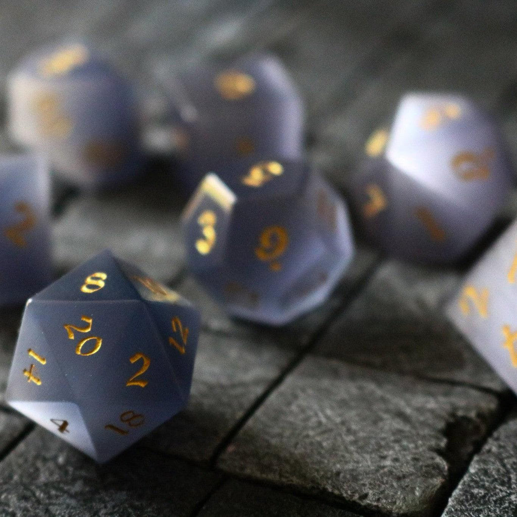 Gemstone Gray Cats Eye Stone DND Dice Set | Gemstone Dice | Wiccan Center
