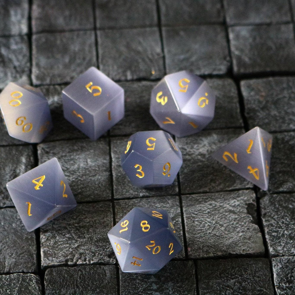 Gemstone Gray Cats Eye Stone DND Dice Set | Gemstone Dice | Wiccan Center