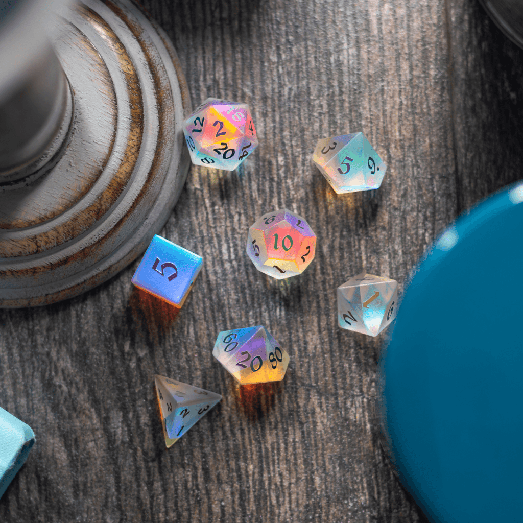 Gemstone (Inked) Raised Dichroic Glass DND Dice Set | Gemstone Dice | Wiccan Center
