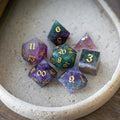 Gemstone Rainbow Fluorite Hand Carved DND Dice Set | Gemstone Dice | Wiccan Center
