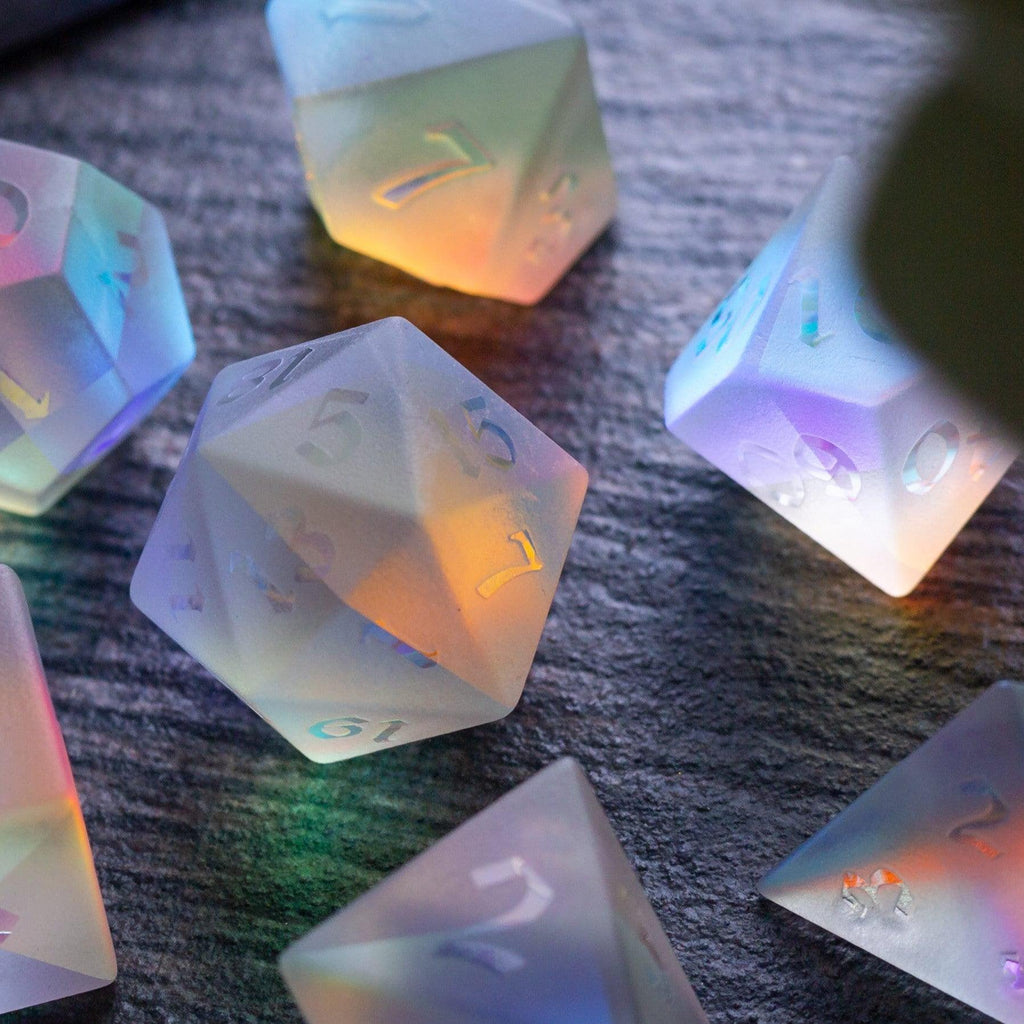 Gemstone Raised Dichroic Glass DND Dice Set | Gemstone Dice | Wiccan Center