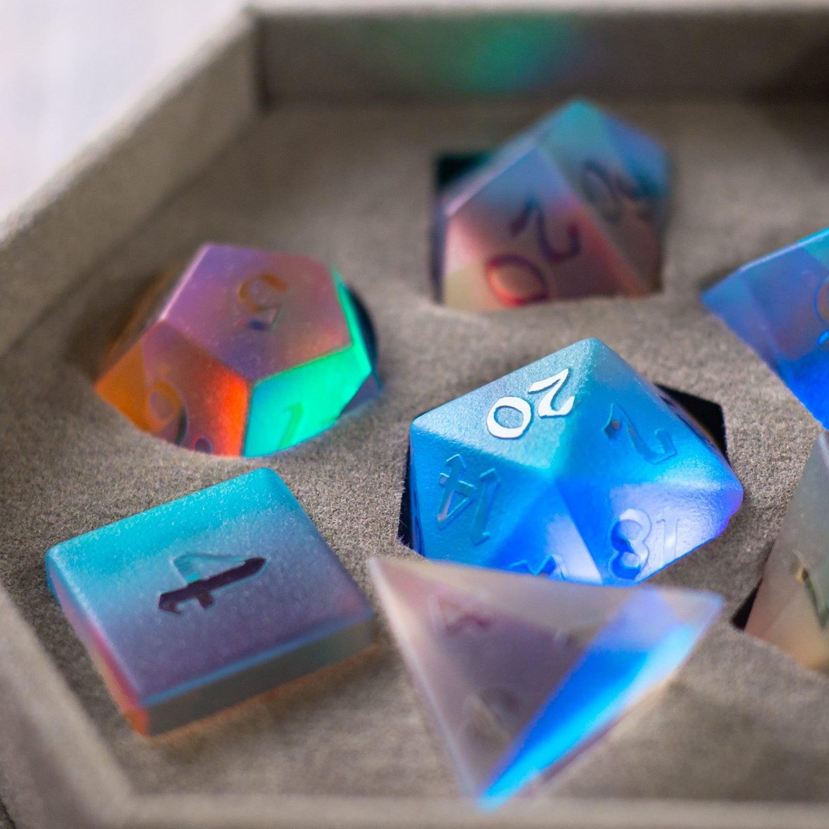 Gemstone Raised Dichroic Glass DND Dice Set | Gemstone Dice | Wiccan Center