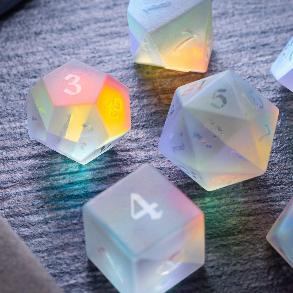 Gemstone Raised Dichroic Glass DND Dice Set | Gemstone Dice | Wiccan Center