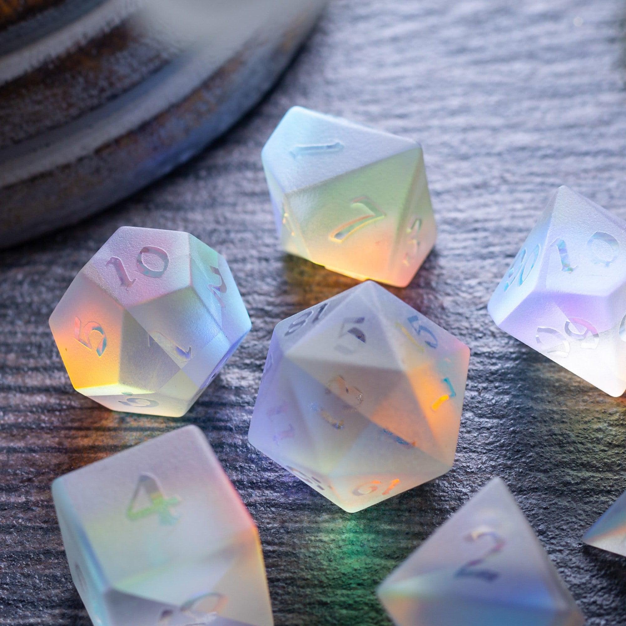Gemstone Raised Dichroic Glass DND Dice Set | Gemstone Dice | Wiccan Center
