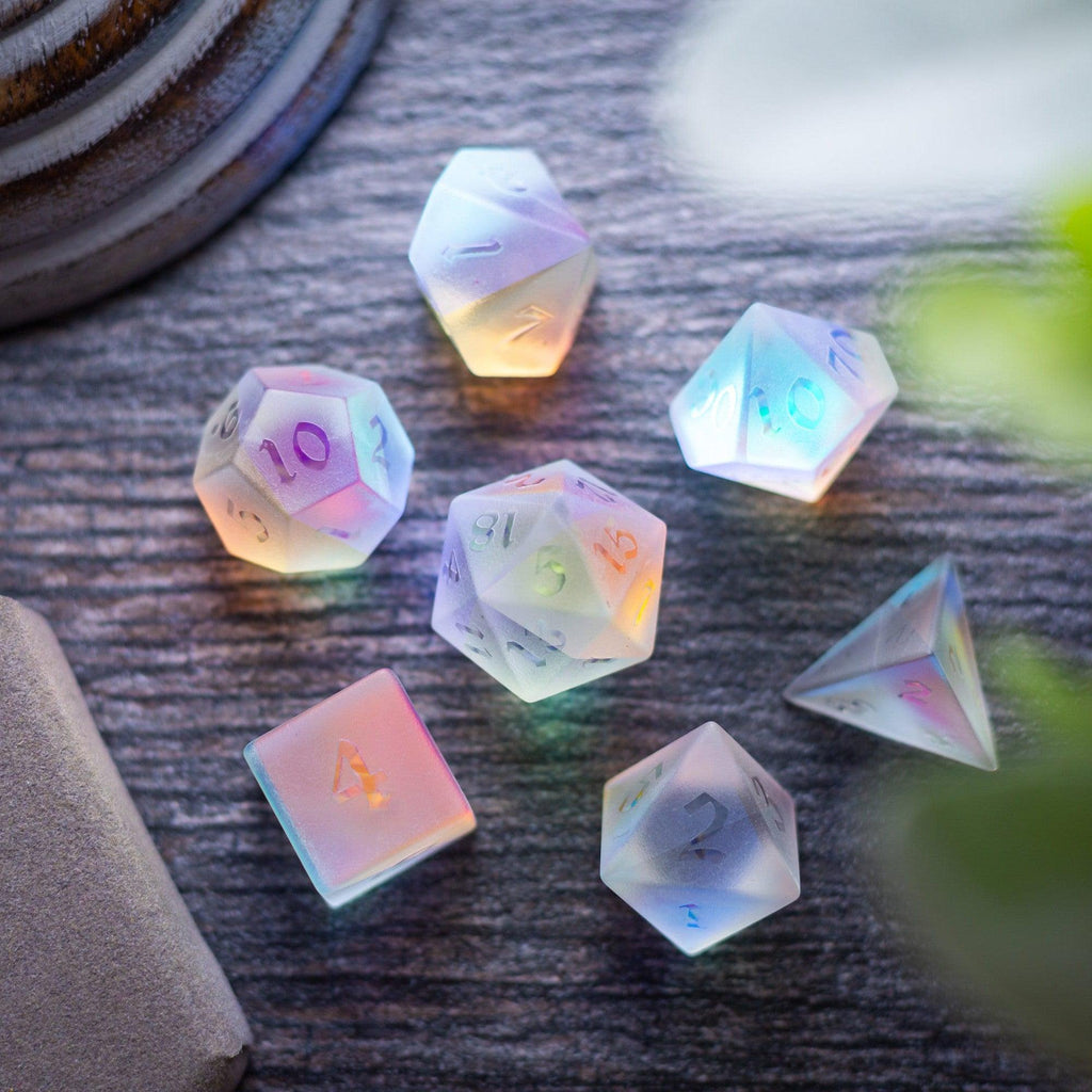 Gemstone Raised Dichroic Glass DND Dice Set | Gemstone Dice | Wiccan Center