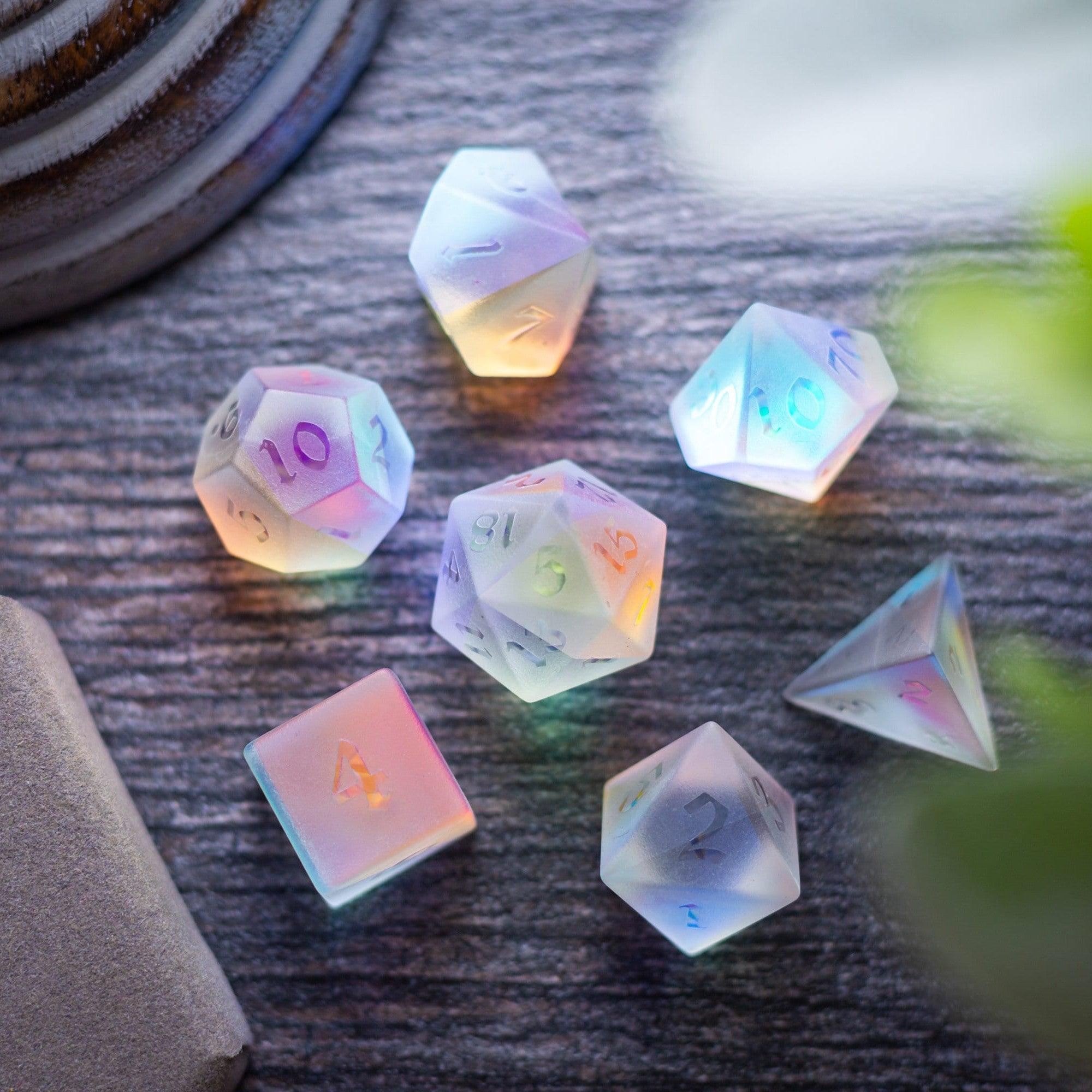 Gemstone Raised Dichroic Glass DND Dice Set | Gemstone Dice | Wiccan Center
