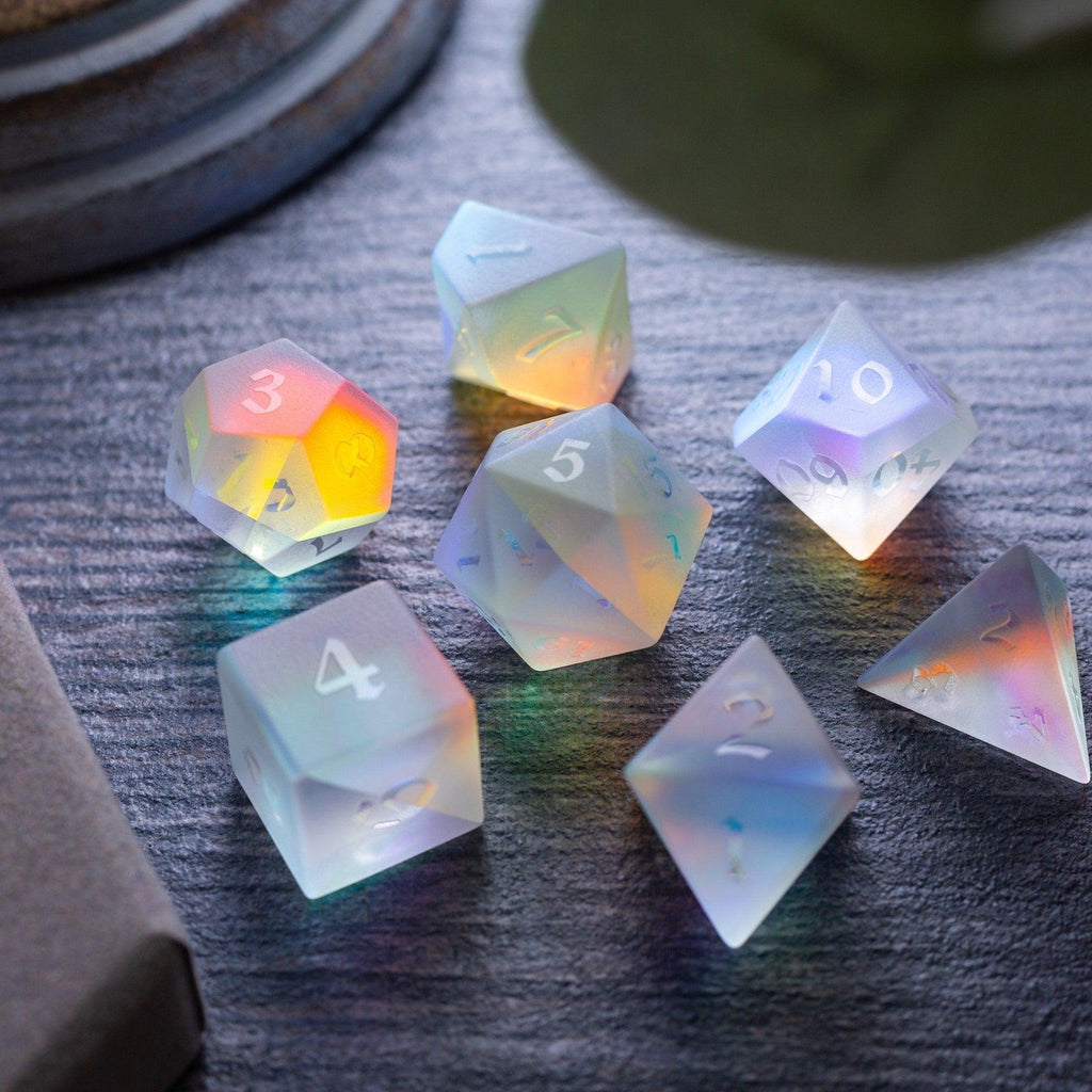 Gemstone Raised Dichroic Glass DND Dice Set | Gemstone Dice | Wiccan Center