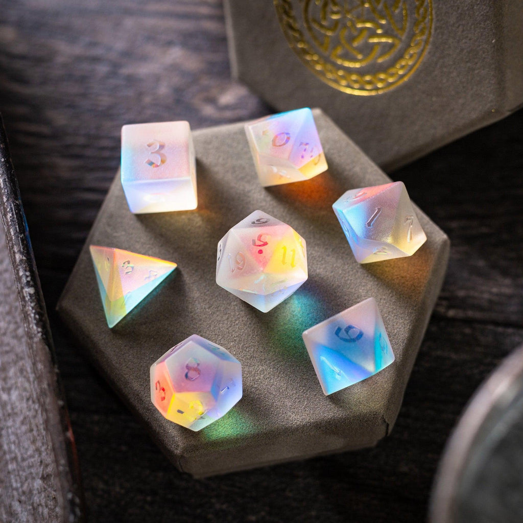Gemstone Raised Dichroic Glass DND Dice Set | Gemstone Dice | Wiccan Center
