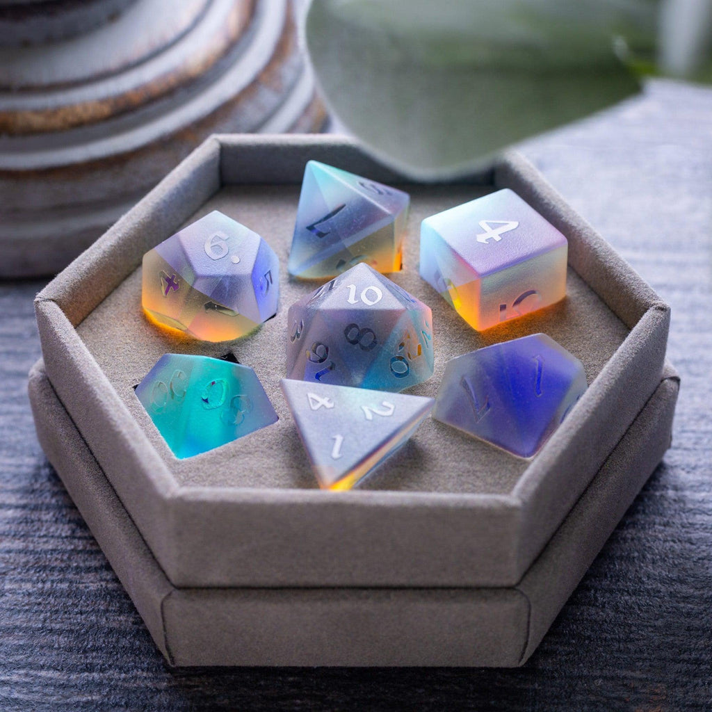 Gemstone Raised Dichroic Glass DND Dice Set | Gemstone Dice | Wiccan Center