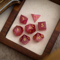 Gemstone Rose Red Cats Eye Stone Hand Carved DND Dice Set | Gemstone Dice | Wiccan Center