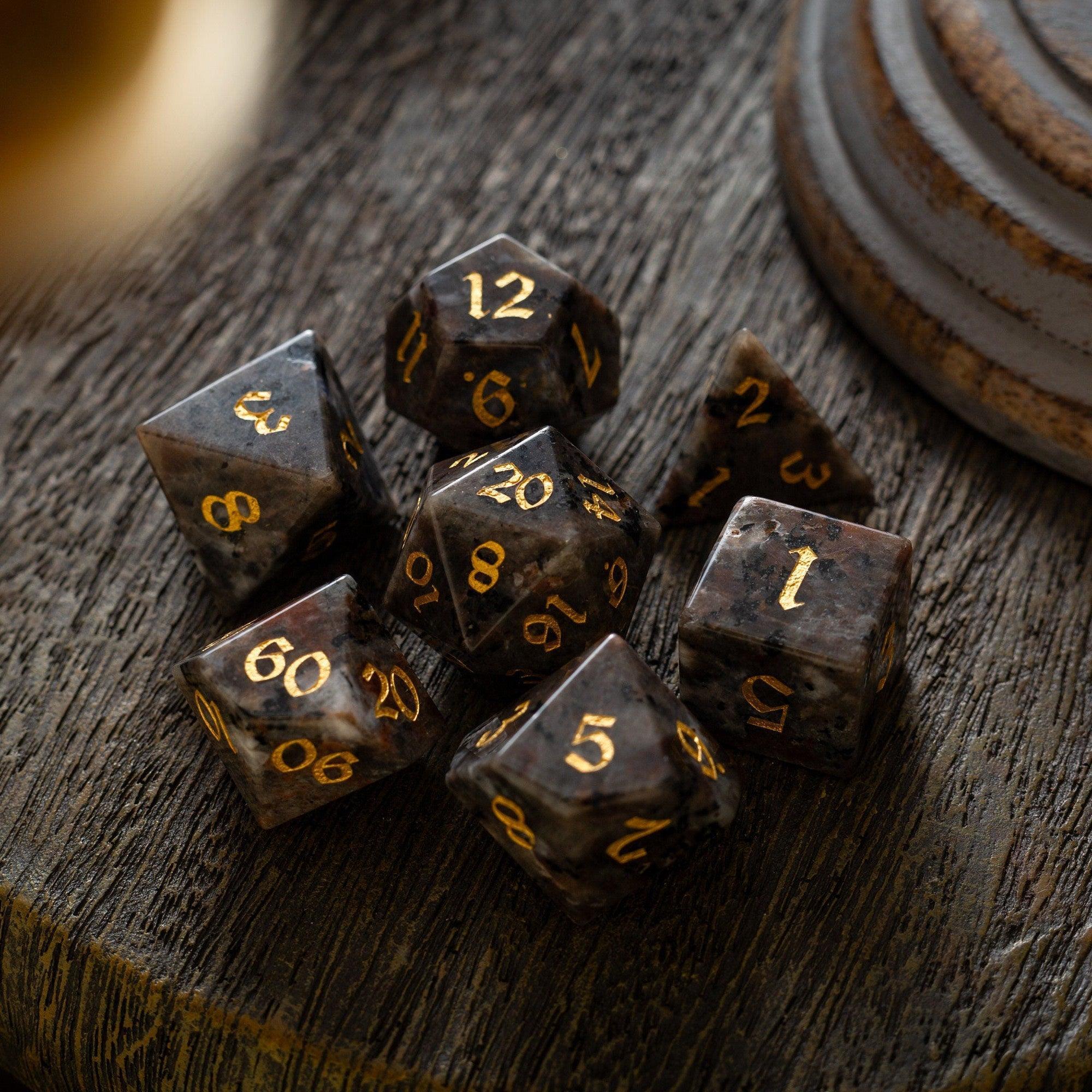 Gemstone Yooperlite Hand Carved DND Dice Set | Gemstone Dice | Wiccan Center