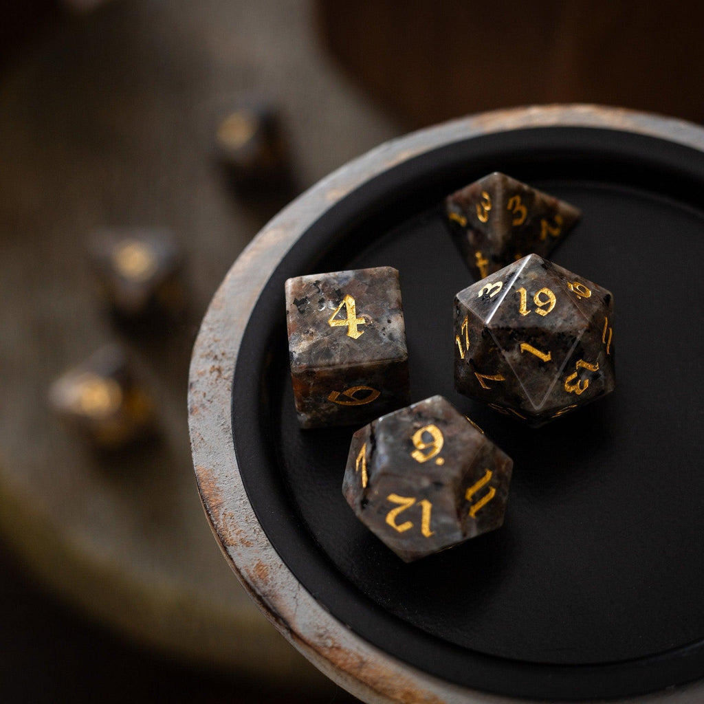 Gemstone Yooperlite Hand Carved DND Dice Set | Gemstone Dice | Wiccan Center