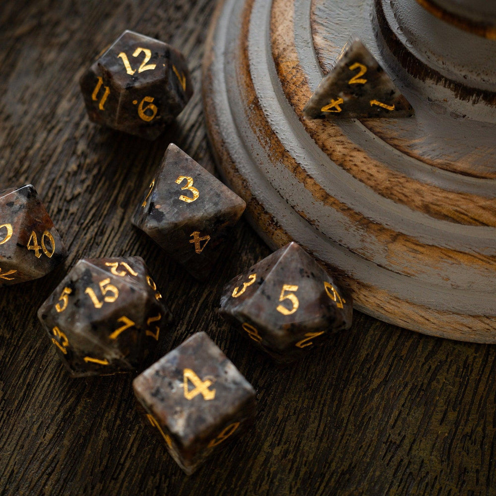 Gemstone Yooperlite Hand Carved DND Dice Set | Gemstone Dice | Wiccan Center