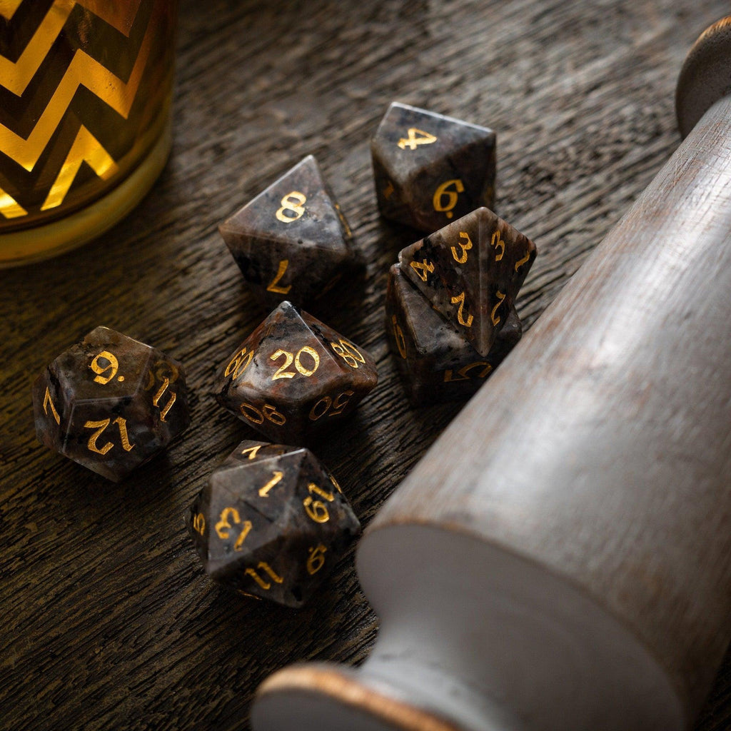 Gemstone Yooperlite Hand Carved DND Dice Set | Gemstone Dice | Wiccan Center