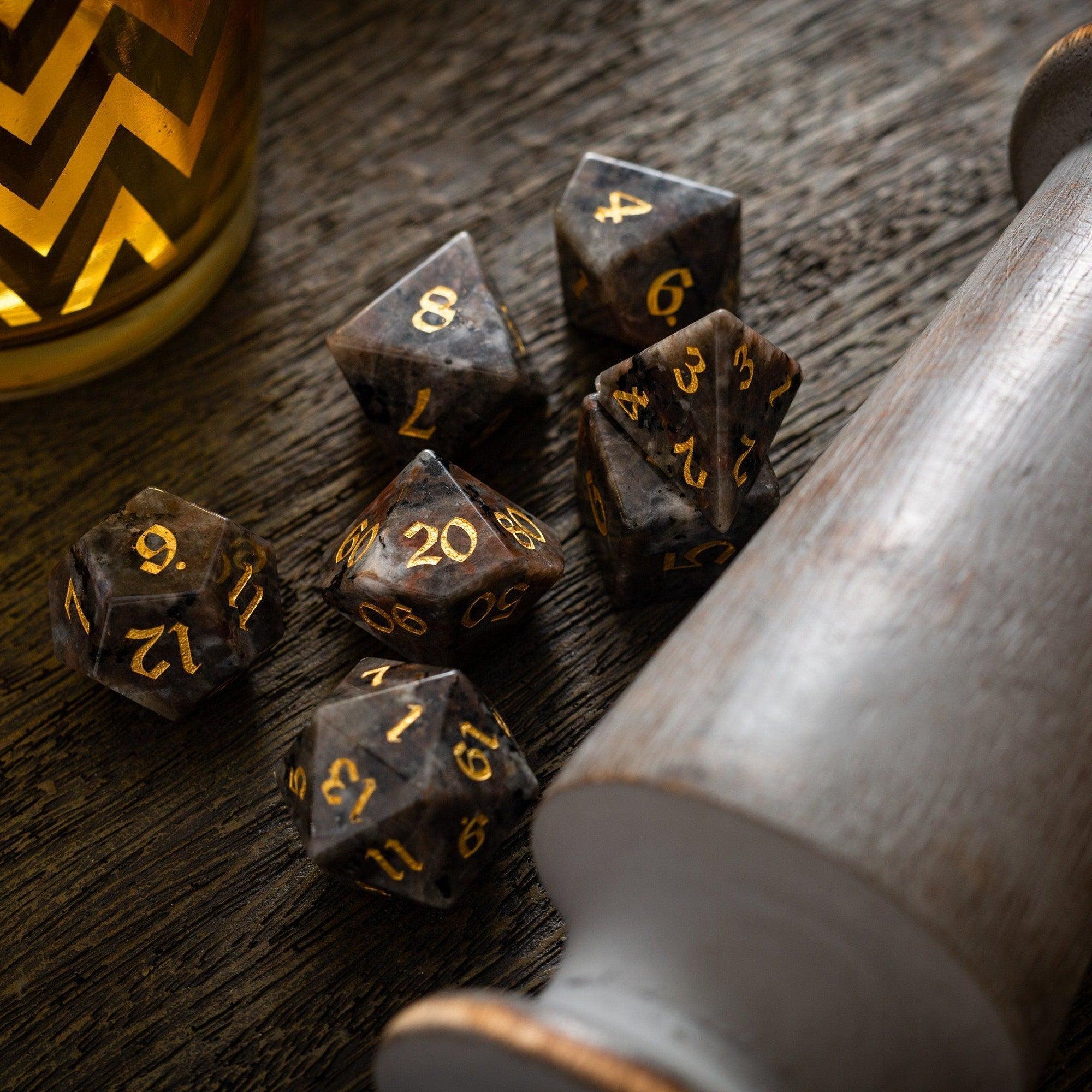 Gemstone Yooperlite Hand Carved DND Dice Set | Gemstone Dice | Wiccan Center
