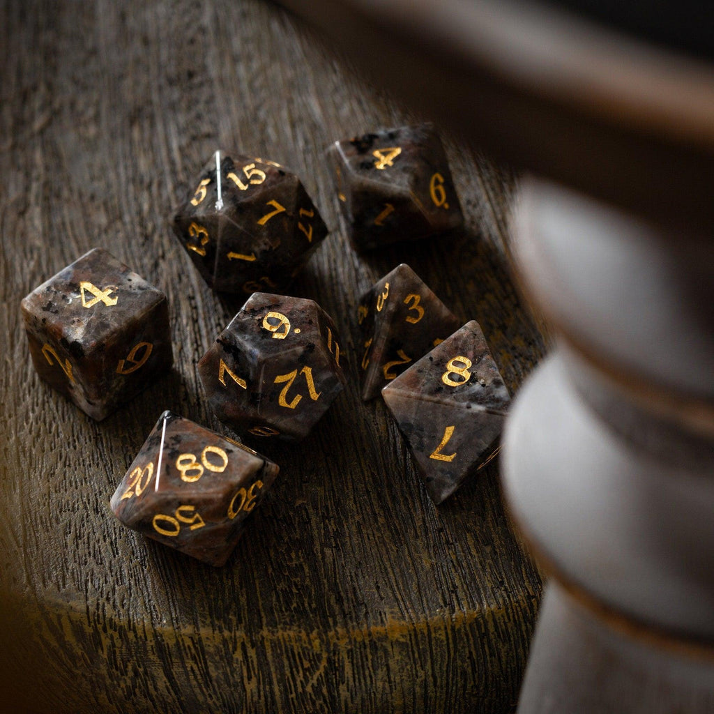 Gemstone Yooperlite Hand Carved DND Dice Set | Gemstone Dice | Wiccan Center