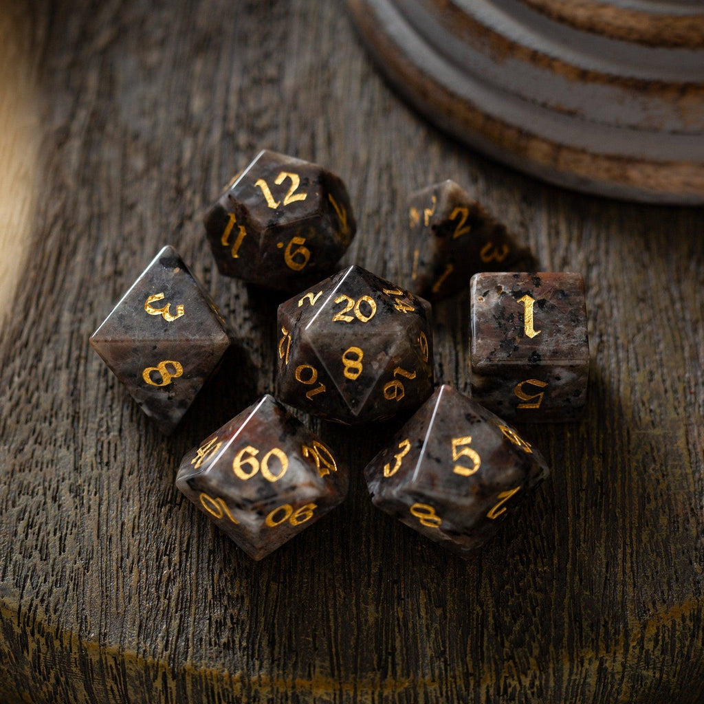 Gemstone Yooperlite Hand Carved DND Dice Set | Gemstone Dice | Wiccan Center